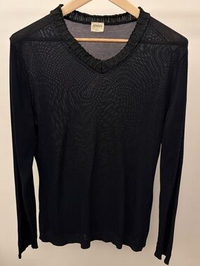 Giorgio Armani Collezioni V-Neck Summer Knit Sweater Sheer Illusion Blue Medium